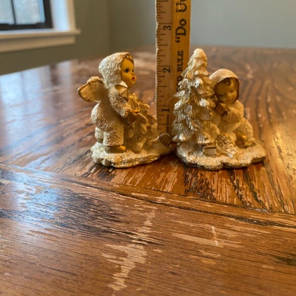 Vintage Hand-Painted Angel Figurines With Christmas Trees & Gold Accents - Set O - Picture 7 of 7